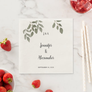 Rustikale botanische Blätter Monogramm-Hochzeit Serviette