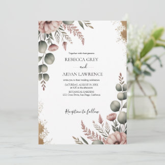 Rustikale botanische Eukalyptus-Grün-Hochzeit  Einladung