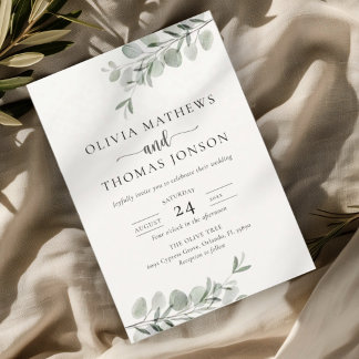 Rustikale Botanische Eukalyptus-Grüne Hochzeit Einladung