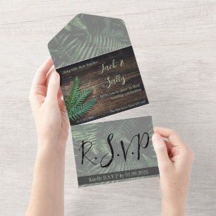 Rustikale Botanische Farn-Hochzeit All In One Einladung