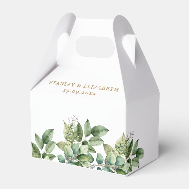 Rustikale Botanische Grün- und Goldfolienhochzeit Geschenkschachtel (Vorderseite)