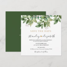 Rustikale botanische grüne und goldene Hochzeit