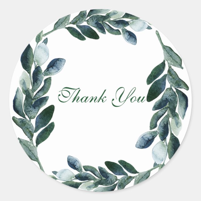 Rustikale botanische grüne Wasserfarben Blätter Vi Runder Aufkleber (Vorderseite)