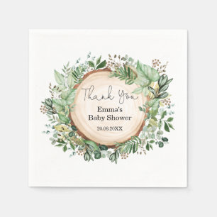 Rustikale Botanische Grünpflanzen Babydusche neutr Serviette