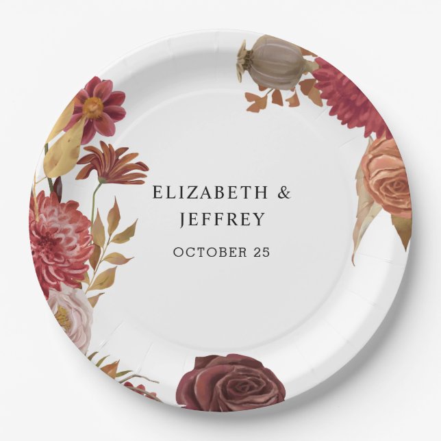 Rustikale botanische Hochzeit im Herbst Herbst Pappteller (Vorderseite)