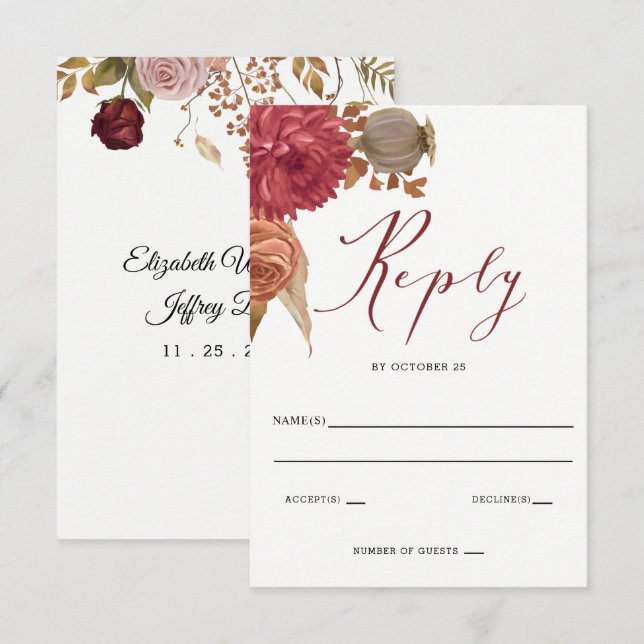 Rustikale botanische Hochzeit im Herbst Herbst RSVP Karte (Vorne/Hinten)