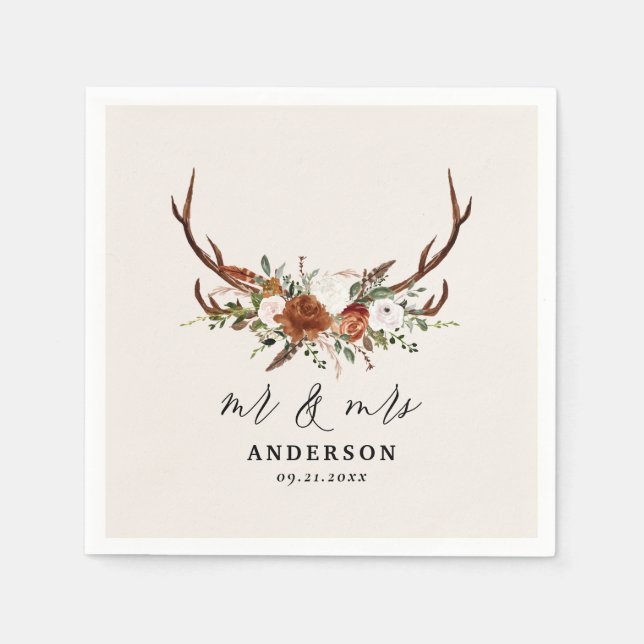 rustikale botanische Hochzeitsschrift für die Rüst Serviette (Vorderseite)