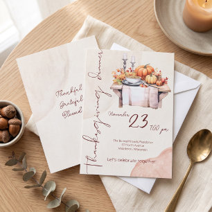 Rustikale botanische Kürbis-Friendsgiving Einladung
