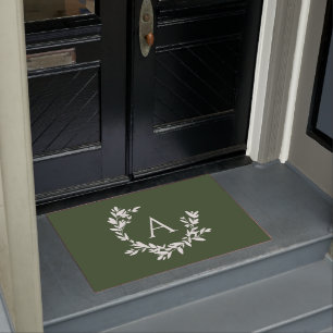 Rustikale botanische Monogramm erste waldgrüne Tür Fußmatte