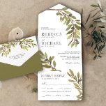 Rustikale Botanische Olive Branch Hochzeit All In One Einladung<br><div class="desc">Erleben Sie Ihren Gast mit dieser eleganten Hochzeitsfeier mit schönen Blätter und moderner Typografie mit abnehmbarer UAWG-Postkarte. Fügen Sie einfach Ihre Veranstaltungsdetails zu dieser einfach zu bedienenden Vorlage hinzu,  um sie zu einer einmaligen Einladung zu machen.</div>