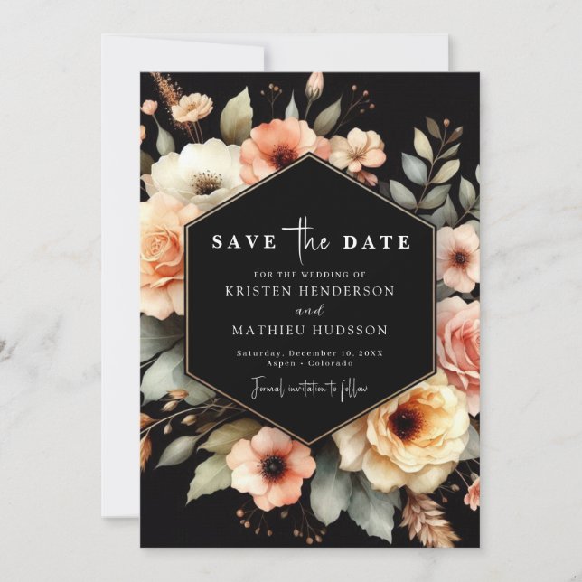 Rustikale Botanische Pfirsichhochzeit Save The Date (Vorderseite)