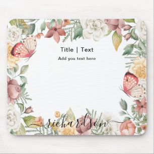 Rustikale botanische Rose Rosa Schmetterling Mousepad