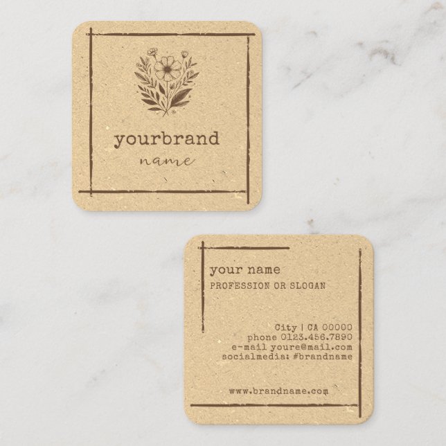 Rustikale Boutique Stationery Florist Blume Quadratische Visitenkarte (Vorne/Hinten)
