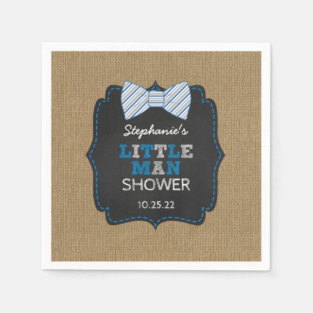Rustikale Bow Krawatte Little Man Oh Junge Babydus Serviette (Vorderseite)