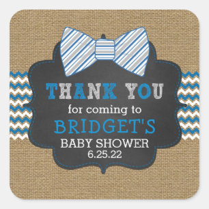 Rustikale Bowtie danke, Baby Dusche Quadratischer Aufkleber