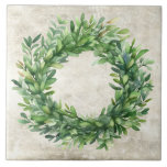 Rustikale Boxwood Neutrale Vintage Wasserfarben Fliese<br><div class="desc">Watercolor Boxwood Kränze Grafik auf einem neutralen Vintagen rustikalen Hintergrund. Ideal für ein Bauernhaus und Land Wohngestaltung Keramik Fliesen. 100% Kundenzufriedenheit mit "Zazzle" jeden Tag.</div>