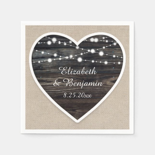 Rustikale Brauerei Herz-String Lichter Hochzeit Serviette (Vorderseite)