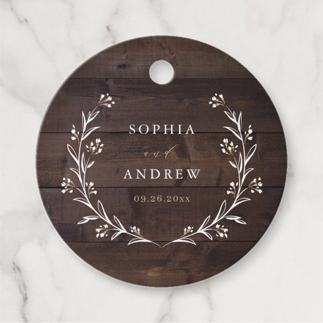 Rustikale Brauerei Wood Boho Floral Country Weddin Geschenkanhänger (Vorderseite)