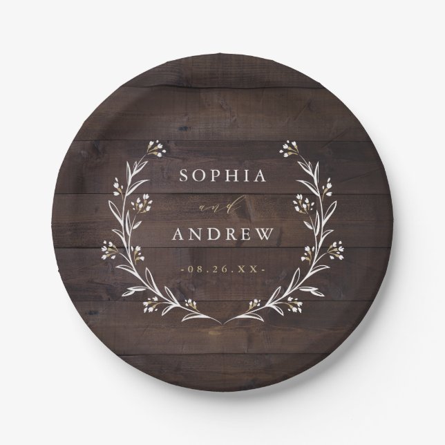 Rustikale Brauerei Wood Boho Floral Country Weddin Pappteller (Vorderseite)