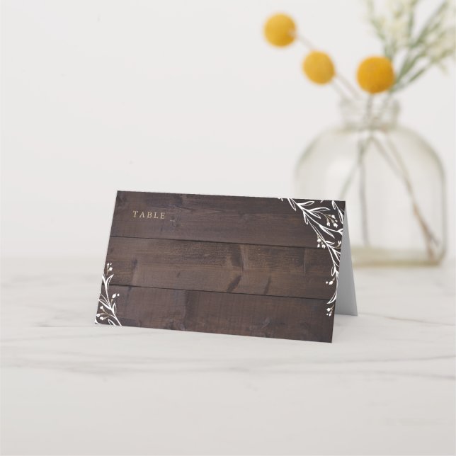 Rustikale Brauerei Wood Boho Floral Country Weddin Platzkarte (Vorderseite)