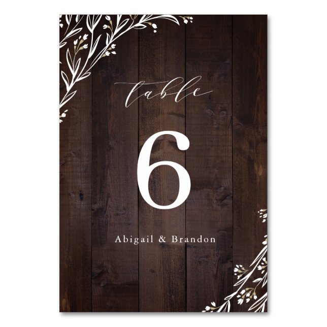 Rustikale Brauerei Wood Boho Floral Country Weddin Tischnummer (Vorderseite)