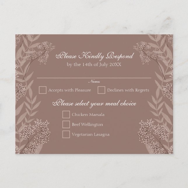 Rustikale Braun Hochzeit Vintag botanisch Feiertagspostkarte (Vorderseite)