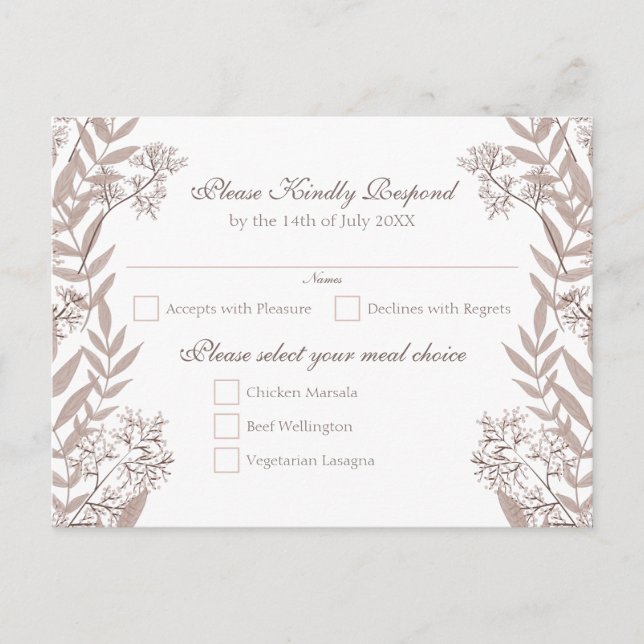 Rustikale Braun Hochzeit Vintag botanisch Feiertagspostkarte (Vorderseite)