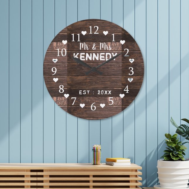 Rustikale Braun-Holzhochzeit Große Wanduhr (Rustic Brown Barn Wood Wedding Large Clock)