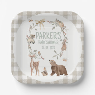 Rustikale braun karierte Wald-Babyparty-Papier Pappteller