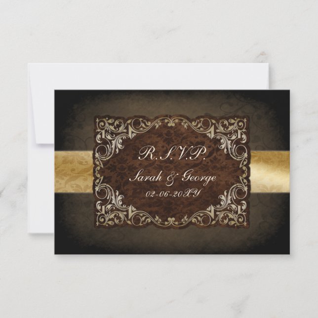 Rustikale Braun- und Goldhochzeit RSVP Karte (Vorderseite)