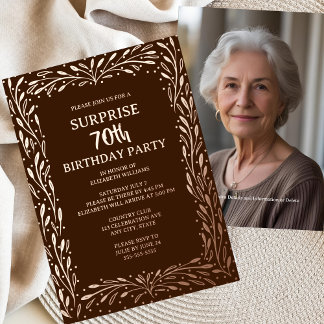 Rustikale braune Blüte 70. Custom Überraschung Geb Folieneinladung