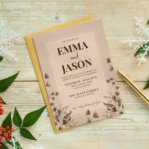 Rustikale braune Botanische Hochzeit Einladung