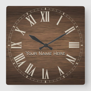 Rustikale braune Holz benutzerdefinierte Name Quadratische Wanduhr