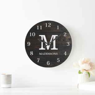 Rüstikale braune Holz-Familien-Custom-Name-Farmhou Große Wanduhr