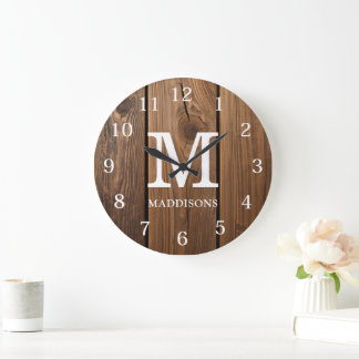 Rustikale braune Holz-Familien-Custom-Name-Farmhou Große Wanduhr