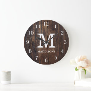 Rüstikale braune Holz-Familien-Custom-Name-Farmhou Große Wanduhr