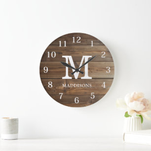 Rüstikale braune Holz-Familienname-Farmhaus Große Wanduhr