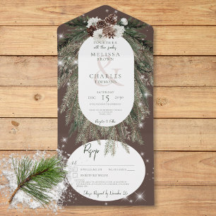 Rustikale braune Kiefer Winter Glanz Details All In One Einladung