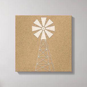 Rustikale braune Kraft Farm Windmühle Land Modern Leinwanddruck