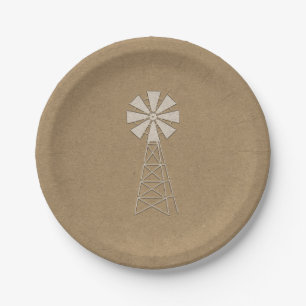 Rustikale Braune Kraft Farm Windmühle Moderne Hoch Pappteller