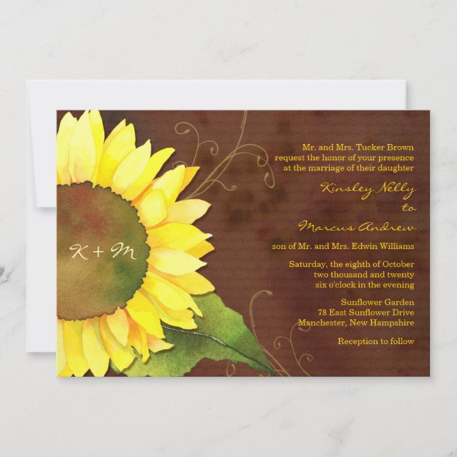 Rustikale Braune Sonnenblume Moderne Hochzeit im H Einladung (Vorderseite)