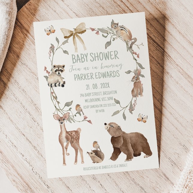 Rustikale braune Woodland-Baby-Einladung Einladung (Gender Neutral Woodland Baby Shower Invitation Template, Woodland Animal Baby Shower Invite, Rustic )