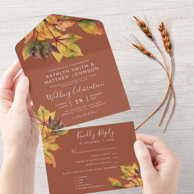 Rustikale Brauner Herbst-Hochzeit im Herbst All In One Einladung (Von Creator hochgeladen)