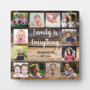 Rustikale Braunholz-12-Fotokollage-Familie Fotoplatte