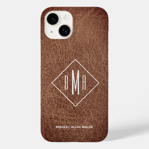 Rustikale Braunleder-Monogramm Case-Mate iPhone 14 Hülle