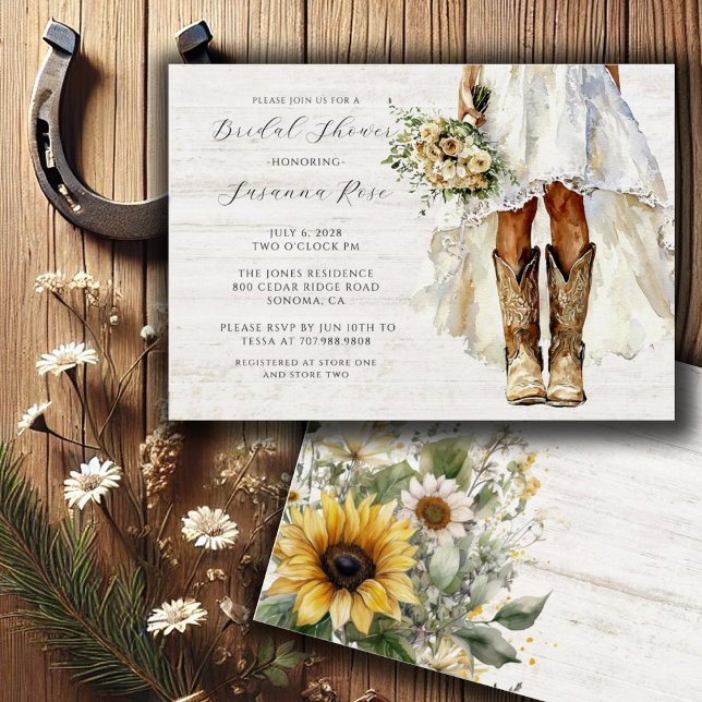Rustikale Braut in Hochzeitskleid und Cowgirl Boot Einladung (Von Creator hochgeladen)