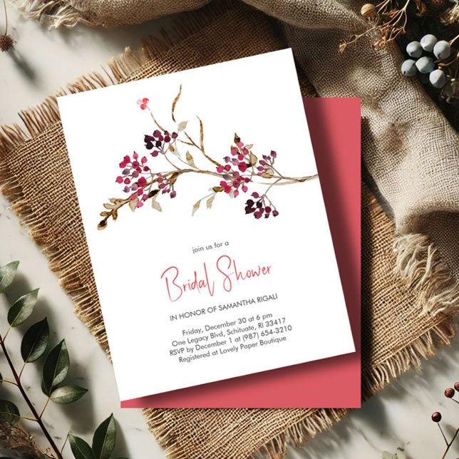 Rustikale Brautdusche Einladungen (Rustic bridal shower invitations botanical red berries and brown twigs watercolor)
