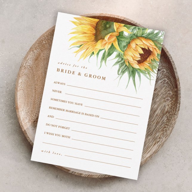 Rustikale Brautparty-Ratgeber Karten (Elegant sunflower bridal shower advice enclosure cards.)
