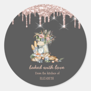 Rustikale Breads Blume Rose Gold Tropfen Bäckerei Runder Aufkleber