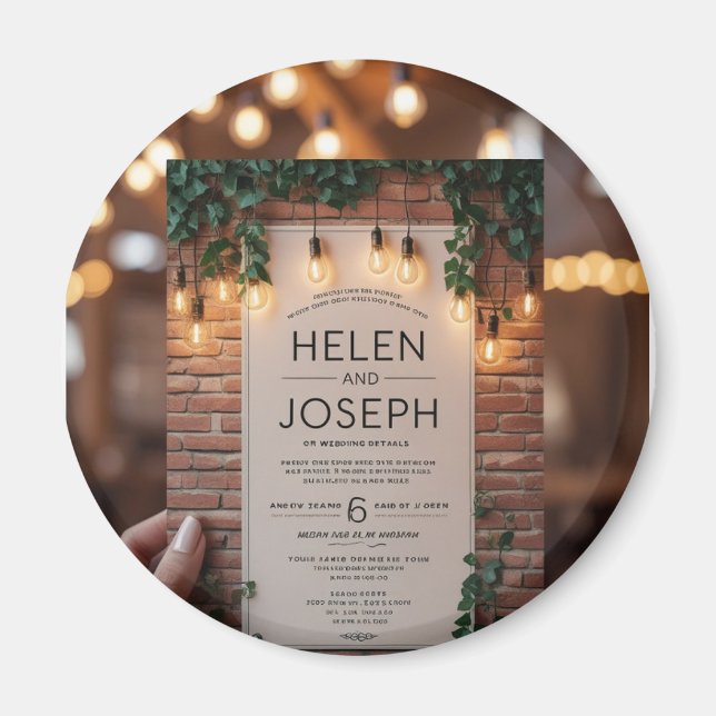 Rustikale Brick Wall String Lights Grüne Hochzeit  Magnet (Vorne)